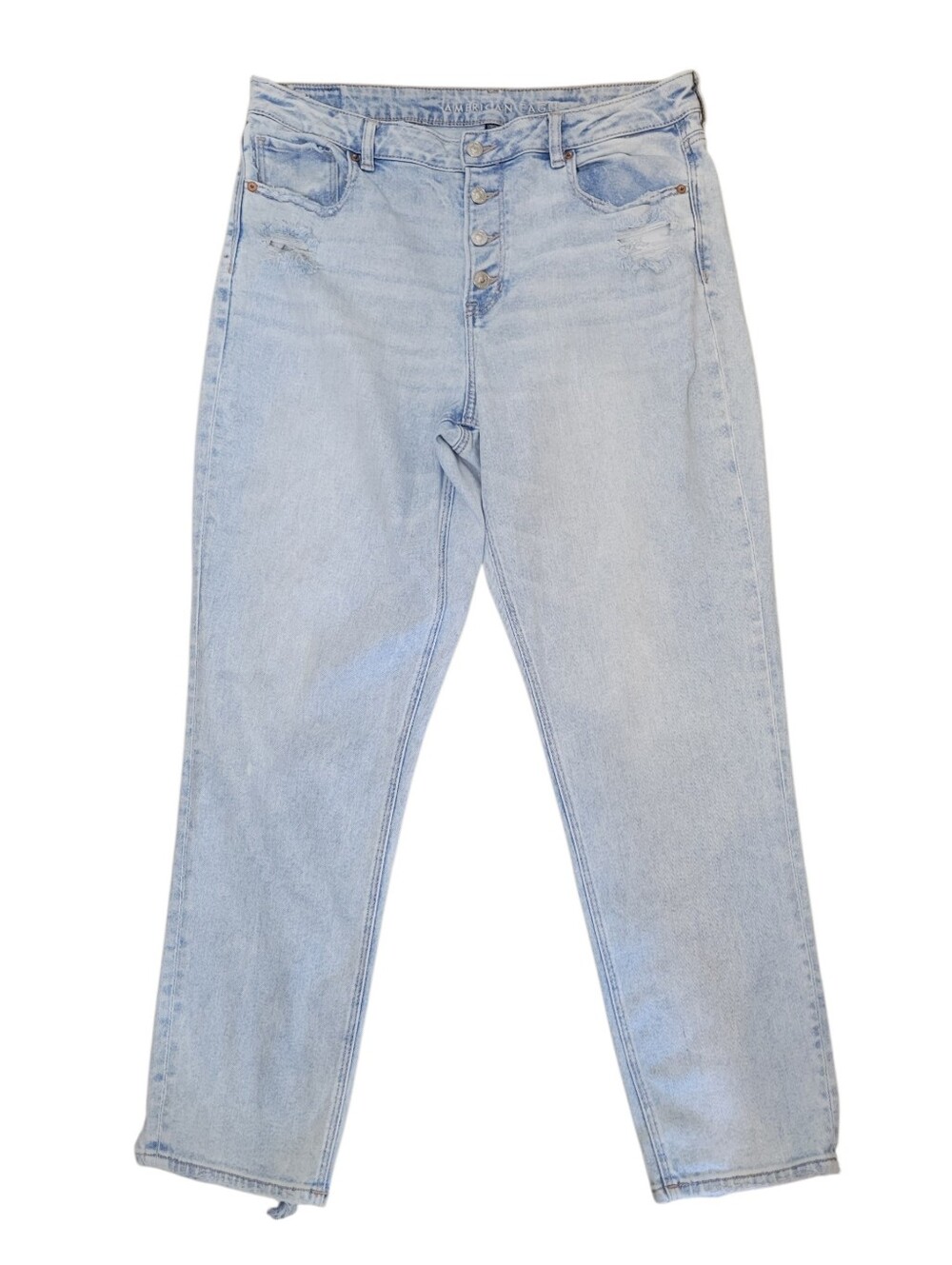 American Eagle Light-Wash Button-Fly High Waist Mom Jeans 16 Long Tall